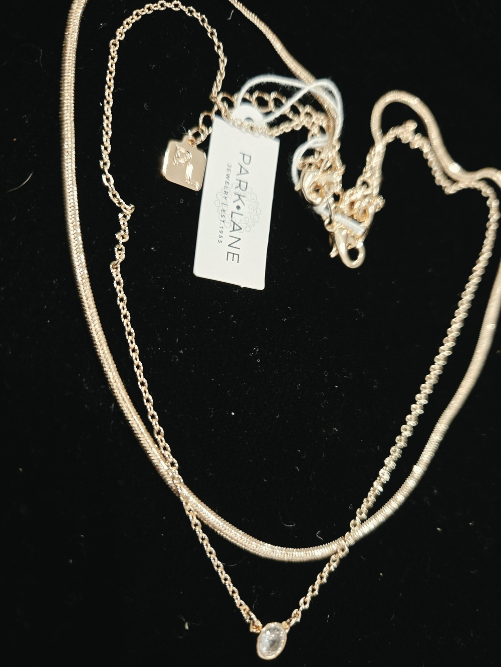 Park Lane Gold Layered Necklace with Clear Oval Pendant